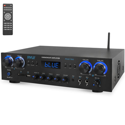 4-Kanaals Audioversterker – Versterker – Receiver – Audio Amplifier – Bluetooth Versterker – 800W Vermogen – Draadloze Bluetooth 5.0 & 2 Microfooningangen met Reverb en Delay