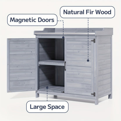 Tuinwerkbank – Oppottafel – Tuinwerktafel – Plantentafel – Werkbank – Met Metalen Werkblad – Houten Opbergruimte Met Verstelbare Plank – Duurzaam En Weerbestendig