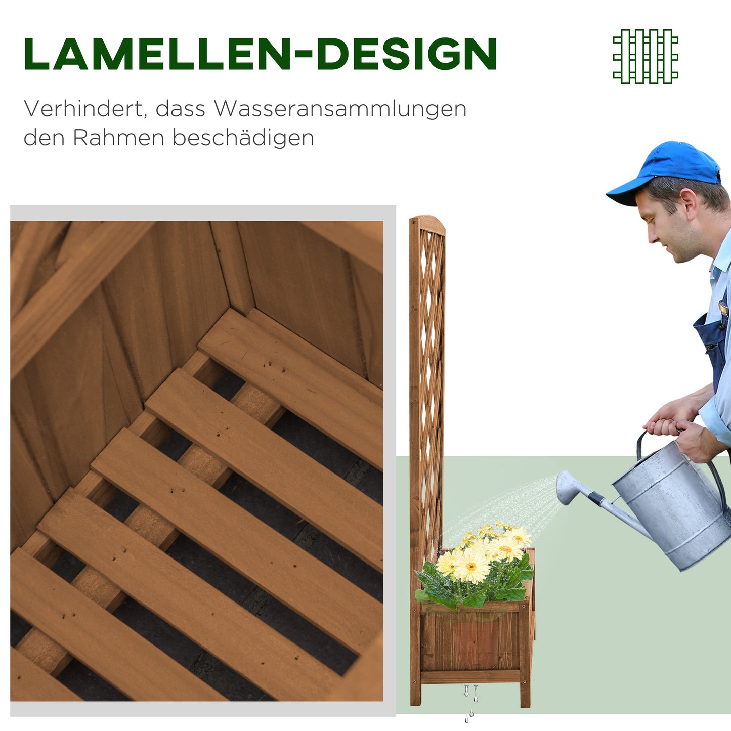 Plantenrek – Bloemenstandaard – Plantenbak – Plantentafel – Klimrek – Houten Verhoogde Plantenbak – Geel – 60x30x122,5 cm – Duurzaam Vurenhout