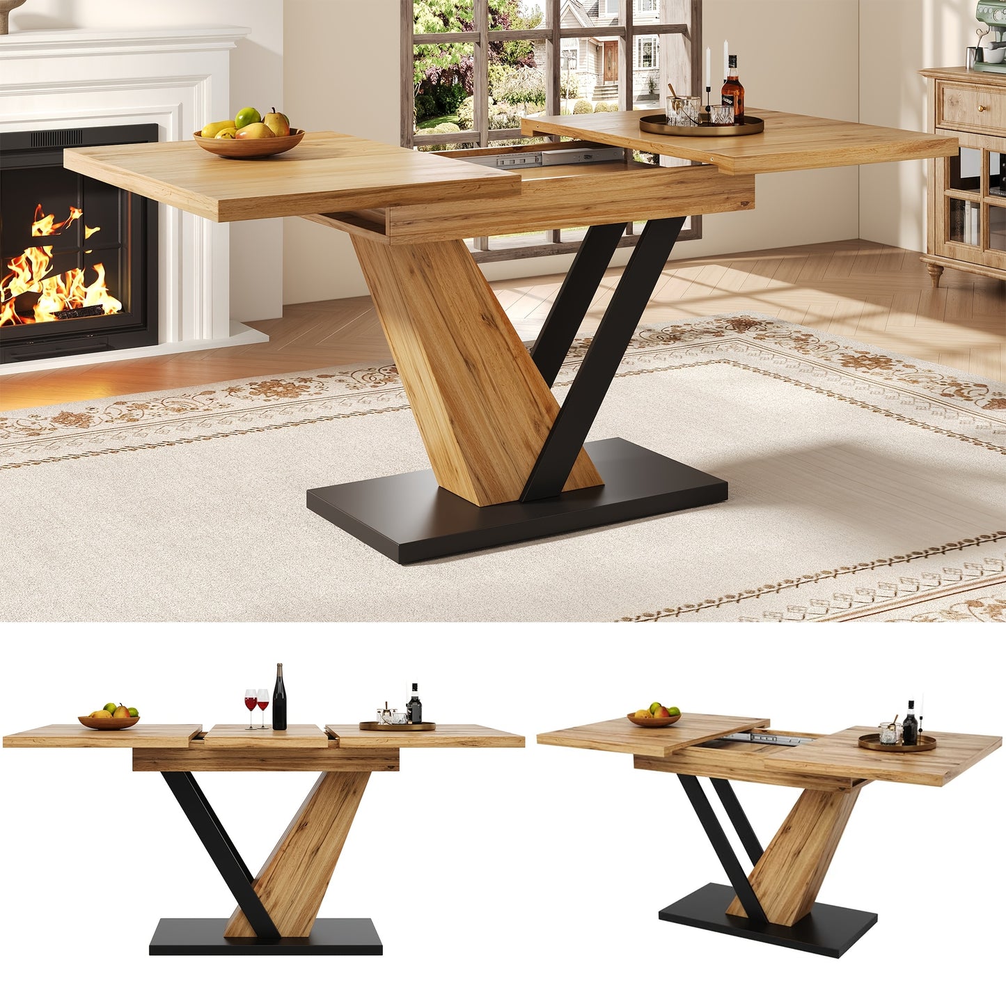 Extendable Dining Table (120-160 x 75 x 75.5cm), Kitchen Table, Extends to 160cm, Suitable for Kitchen and Living Room Use