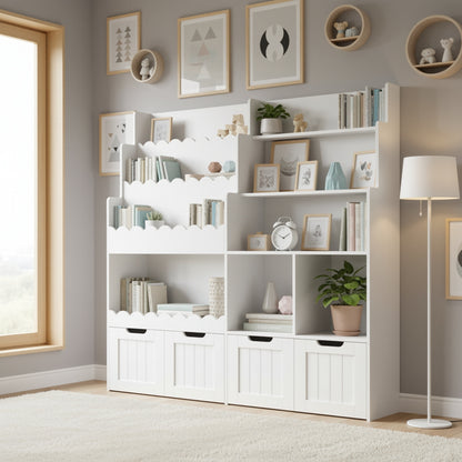 Boekenplank – Boekenkast – Wandrek – Boekenrek – Opbergkast – Mobiel Met Wieltjes – Hoogwaardig Hout – Eenvoudige Montage