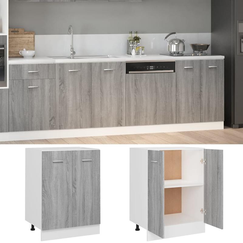 Modern Rustic Kitchen Set with Ample Storage, Sturdy Material, Organizes Kitchen Space, Ideal for Kitchen and Bathroom – Base Cabinet 60x46x81.5 cm, Finished Wood Gray Sonoma Oak Color