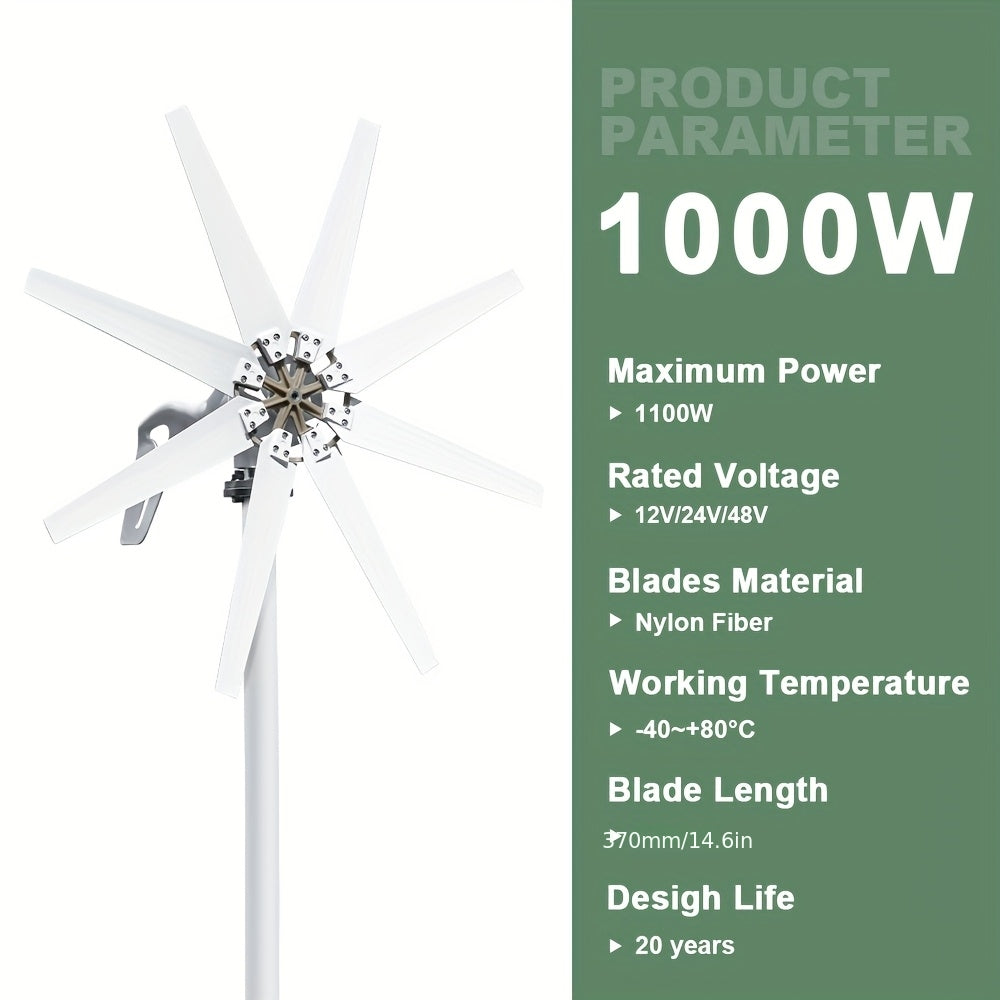 Draagbare Windgenerator – Mobiele Windturbine – Windenergie Generator – Off-Grid Generator – 12V 8-Blad 1000W – Lichtgewicht Metallic Frame – Efficiënte Energieopwekking