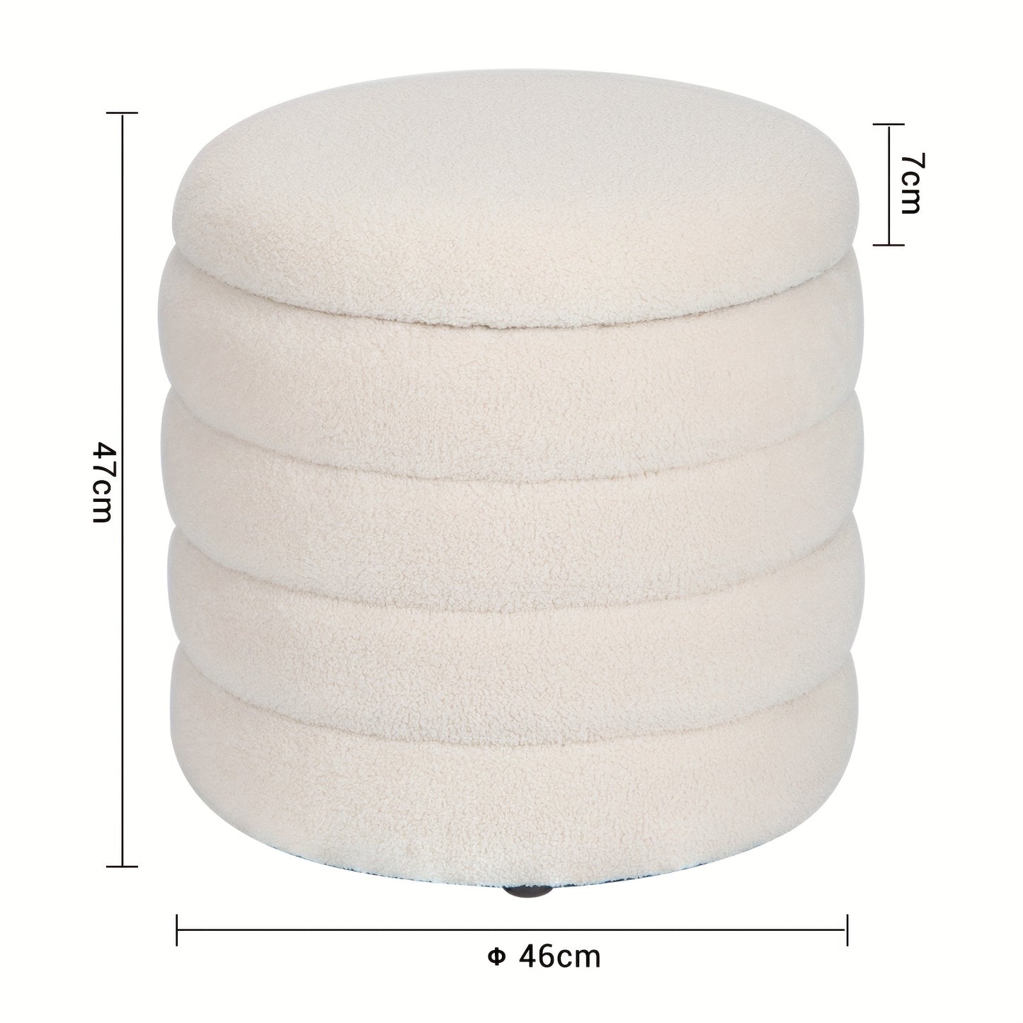 Opberg Poef – Opbergkruk – Zitkist – Hocker – Opbergbox – Rond – Wit – Polyester Bekleding – Flip-Top Deksel – Compact & Multifunctioneel