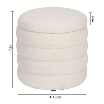 Opberg Poef – Opbergkruk – Zitkist – Hocker – Opbergbox – Rond – Wit – Polyester Bekleding – Flip-Top Deksel – Compact & Multifunctioneel