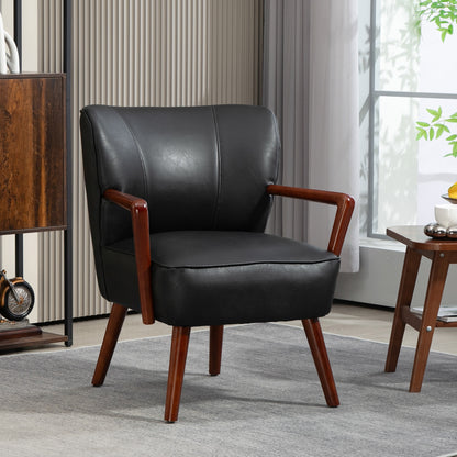 Accentstoel – Fauteuil – Bergère – Lounge Stoel – Relaxstoel – Kunstleer – Brede Zitting – Massief Rubberhout – Draaggewicht 120 kg – Compact 67x77x80 cm – Zwart