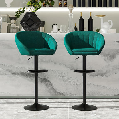 Bar Krukken Set – Barkrukken – Barstoelen – Keukenstoelen – Hoge Stoelen – Verstelbare Hoogte – Stoffen Zitting – Groen – Met Draaifunctie – Met Metalen Frame