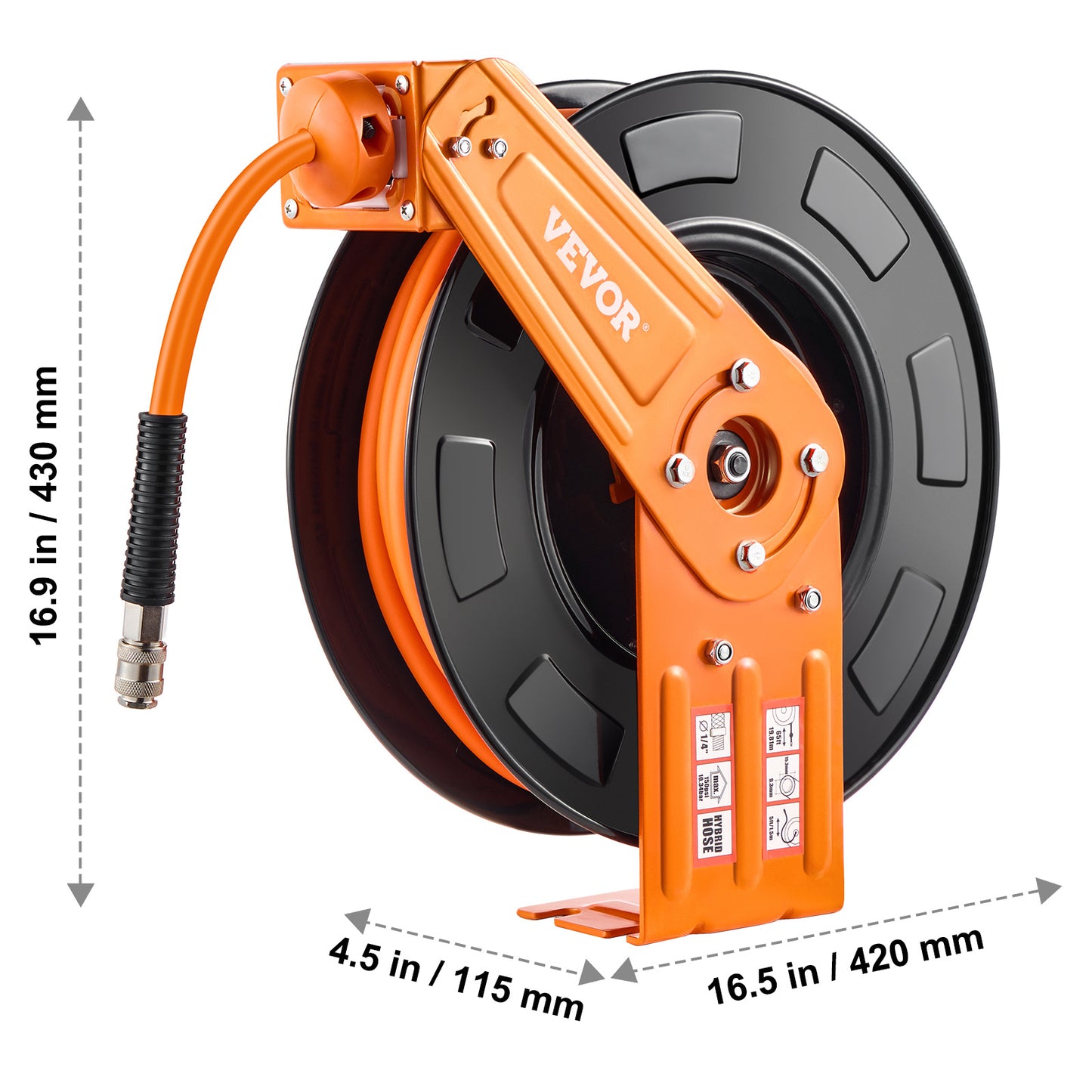 Luchtbandslanghaspel – Luchtslanghaspel – Slanghaspel – Wandslangenbox – Tuinslanghaspel – Automatisch Oprolsysteem – Duurzame 3/8 inch Hybride Slang 65 voet 300 PSI