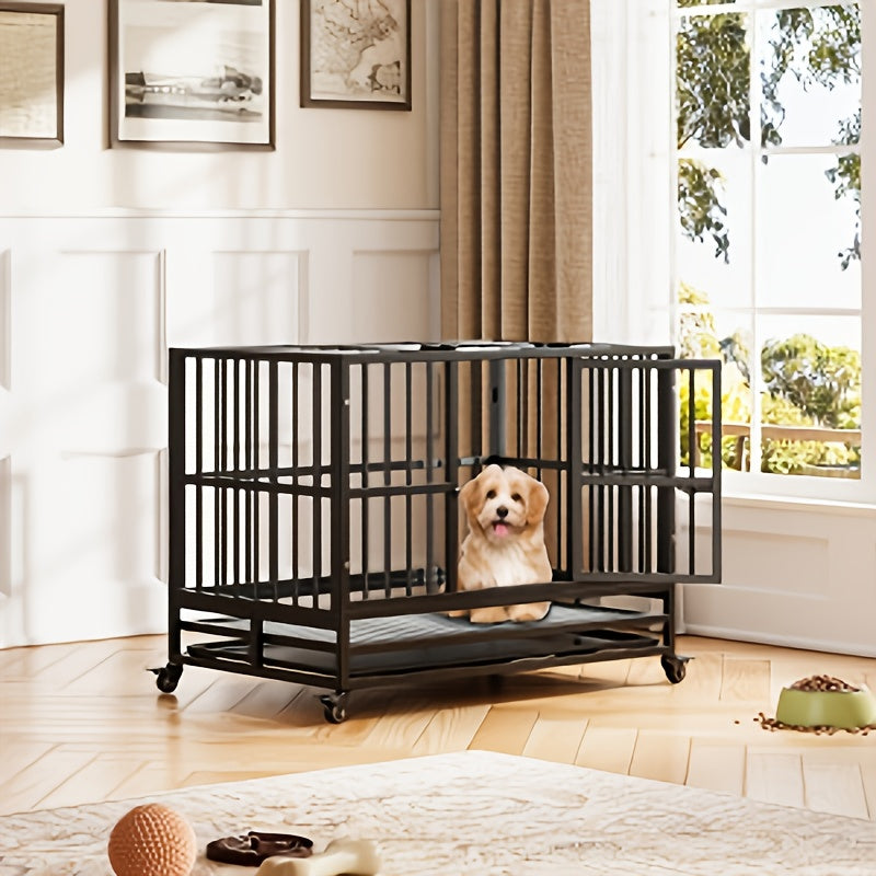 Hondenbench – Hondenkooi – Hondenkooi Opvouwbaar – Dierbench – Hondenhok – Opvouwbaar Met Wieltjes – Stevig IJzer – Vergrendelbare Deur En Deksel – Voor Middelgrote Honden