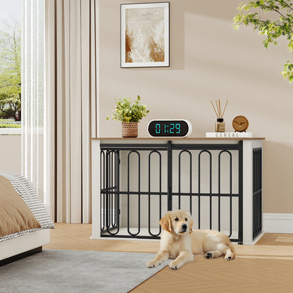 Wooden Dog Cage Furniture, 100cm Household Pet Crate, Double-Door Design with Sliding Door for Small to Medium-Sized Breeds, Includes Sturdy Side Table - 60 × 100× 62.4cm in White and Brown, Extra Large Dog Crate Furniture, - QUORE