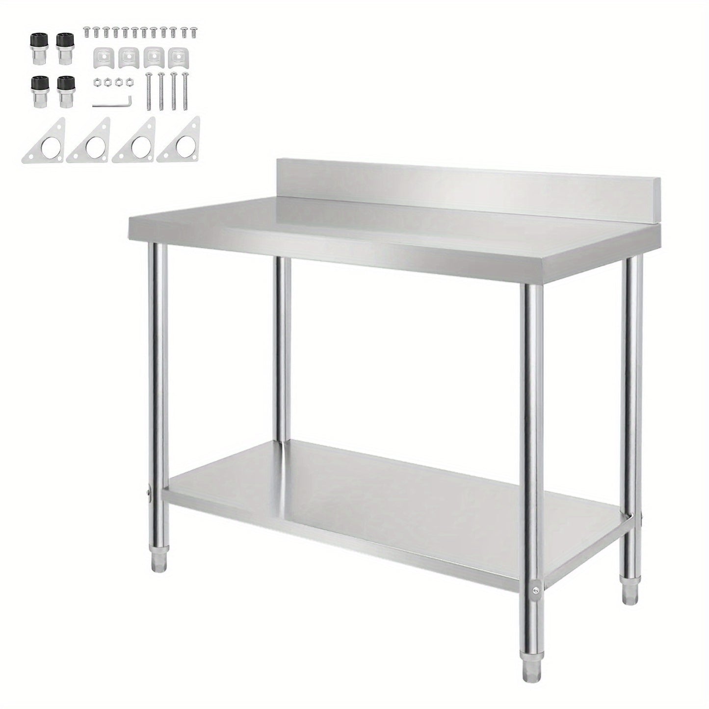 Stainless Steel Workbench, Kitchen Table, Adjustable Height, Stainless Steel Table, Workbench with Top, Silvery 100x60x85cm/120x60x85cm