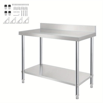 Stainless Steel Workbench, Kitchen Table, Adjustable Height, Stainless Steel Table, Workbench with Top, Silvery 100x60x85cm/120x60x85cm