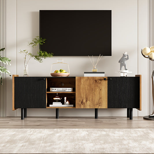 Tv-meubel – Tv-kast – Mediameubel – Entertainmentmeubel – Kast – Modern Design – 160 cm Breedte – Zwart Met Houtkleurige Accenten