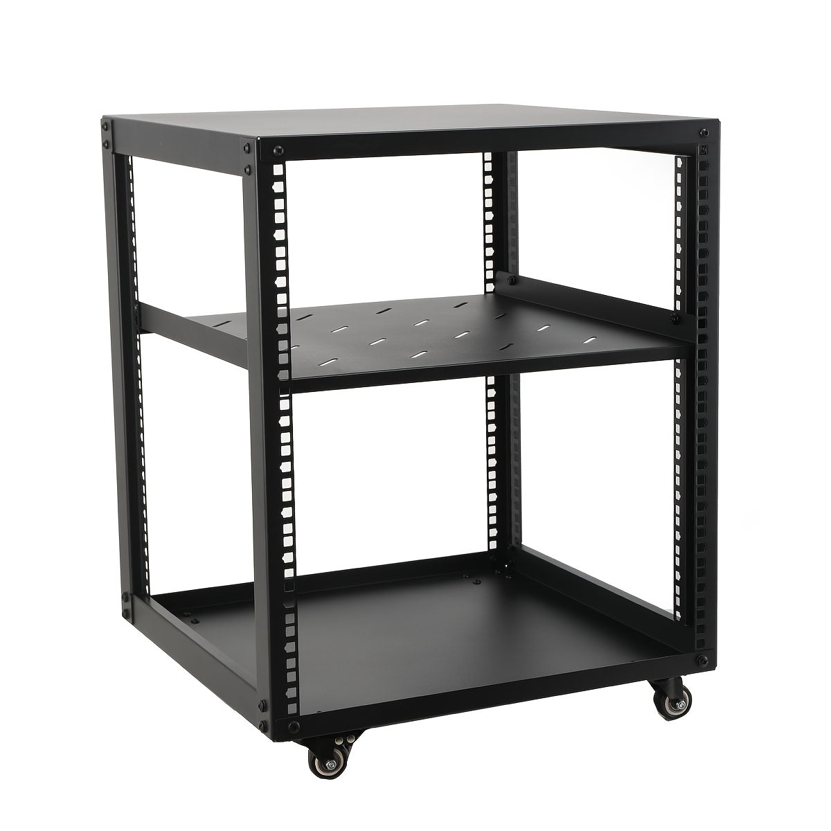 12U Open Frame Serverrek – Serverkast – Netwerkrek – Serverrack – Kabelrek – Verstelbare Diepte 23-40 Inch – Zwart Koudgewalst Staal Met Wielen