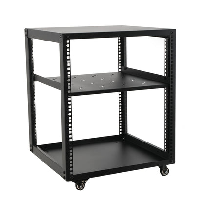 12U Open Frame Serverrek – Serverkast – Netwerkrek – Serverrack – Kabelrek – Verstelbare Diepte 23-40 Inch – Zwart Koudgewalst Staal Met Wielen