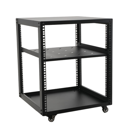 12U Open Frame Serverrek – Serverkast – Netwerkrek – Serverrack – Kabelrek – Verstelbare Diepte 23-40 Inch – Zwart Koudgewalst Staal Met Wielen