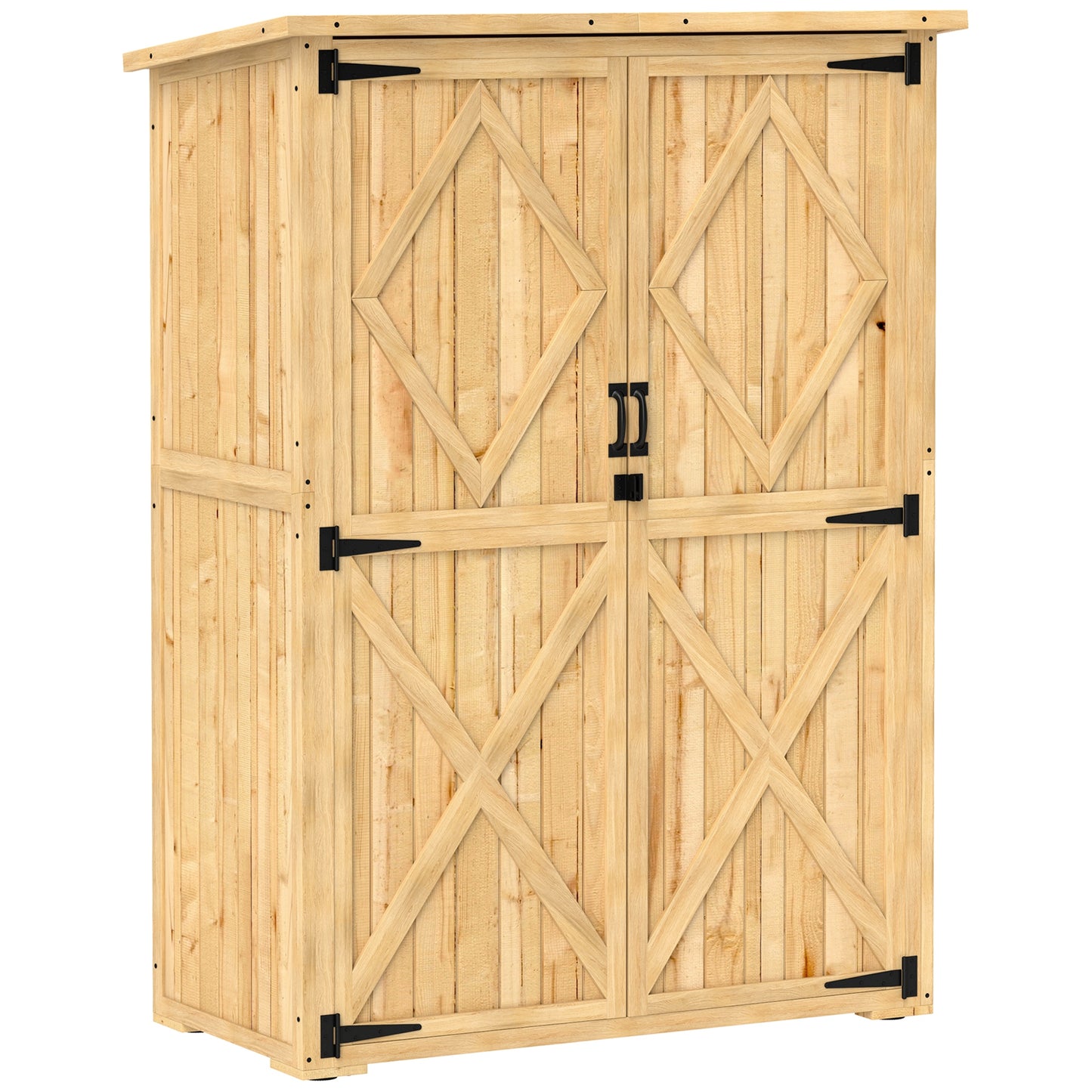 Houten Tuinberging – Tuinschuur – Tuinkast – Berging – Tuinopbergkast – Lichtbruin Vurenhout – Weerbestendig Asfalt Dak – Dubbele Deuren – Verstelbare Pootjes