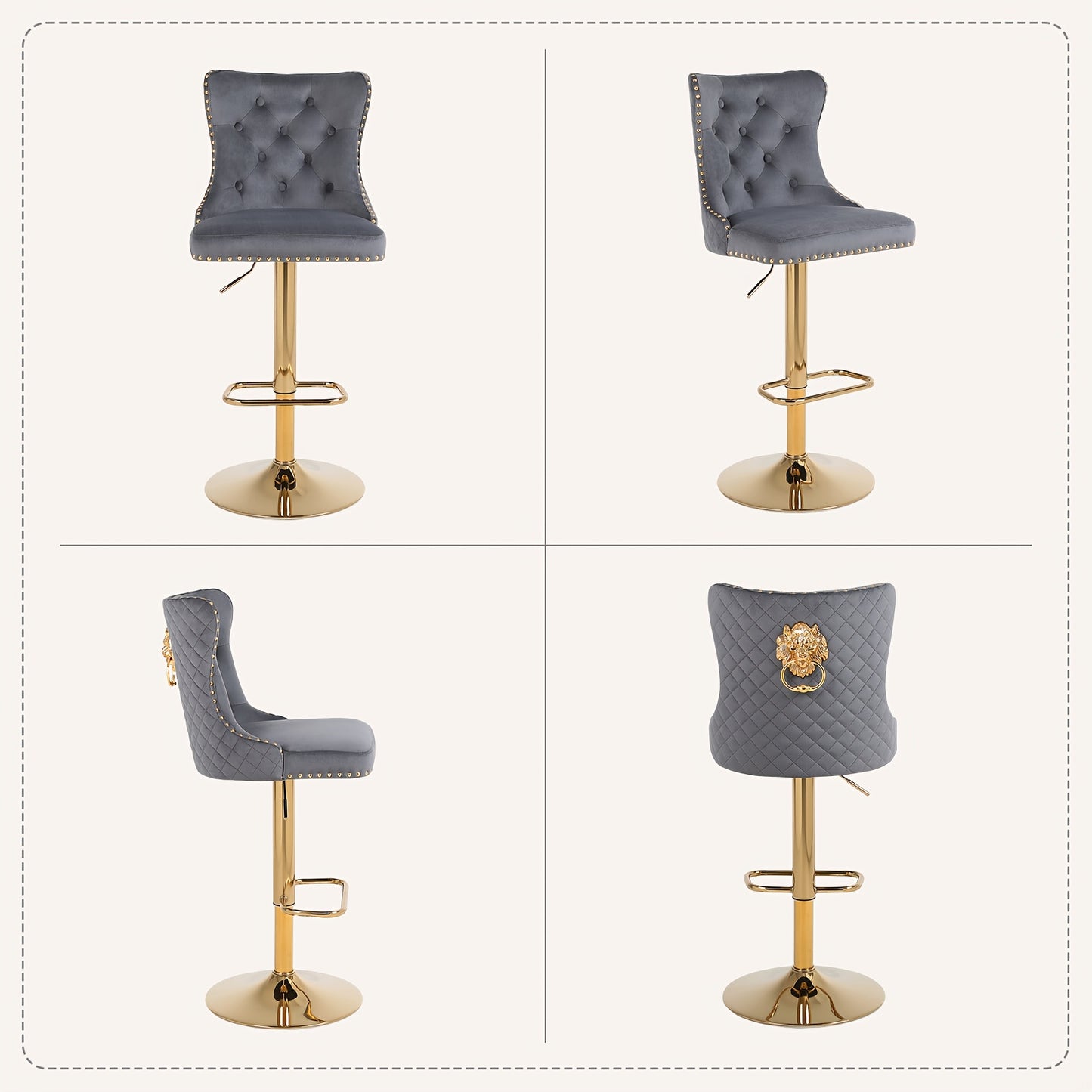Barstoelen – Barkrukken – Krukken – Keukenstoelen – Hoge Stoelen – Set Van 2 – Draaibaar Met Verstelbare Zithoogte – Wit Fluweel Met Gouden Frame