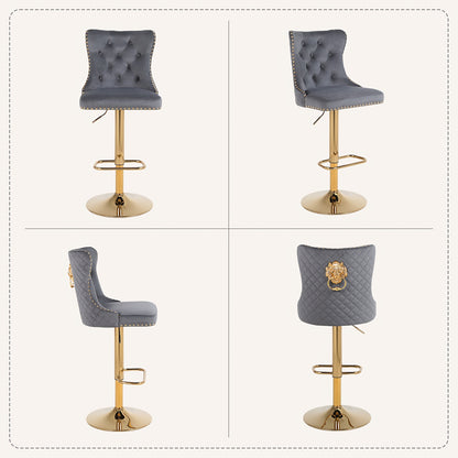 Barstoelen – Barkrukken – Krukken – Keukenstoelen – Hoge Stoelen – Set Van 2 – Draaibaar Met Verstelbare Zithoogte – Wit Fluweel Met Gouden Frame