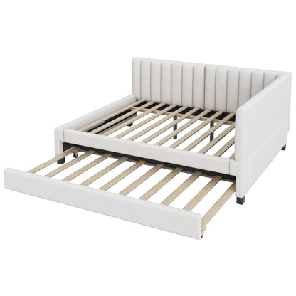 Bedbank – Slaapbank – Slaapstoel – Futon – Logeerbed – Modern Fluwelen Beige – Uitschuifbaar 140x200 cm – Massief Houten Frame Met Lattenbodem