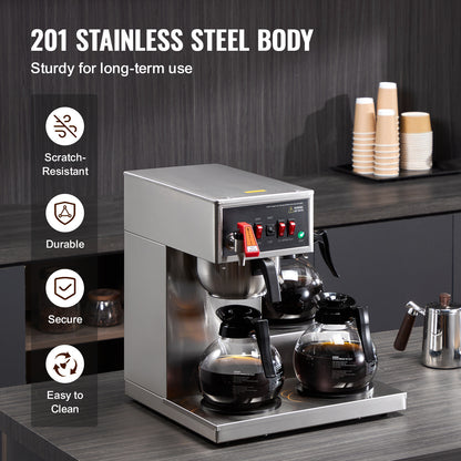 Filterkoffiezetapparaat – Koffiezetter – Filterkoffiemachine – Koffiemachine – Drip Coffee Machine – 12 Koppen Capaciteit – 3 Glazen Kannen Met Warmhoudplaat