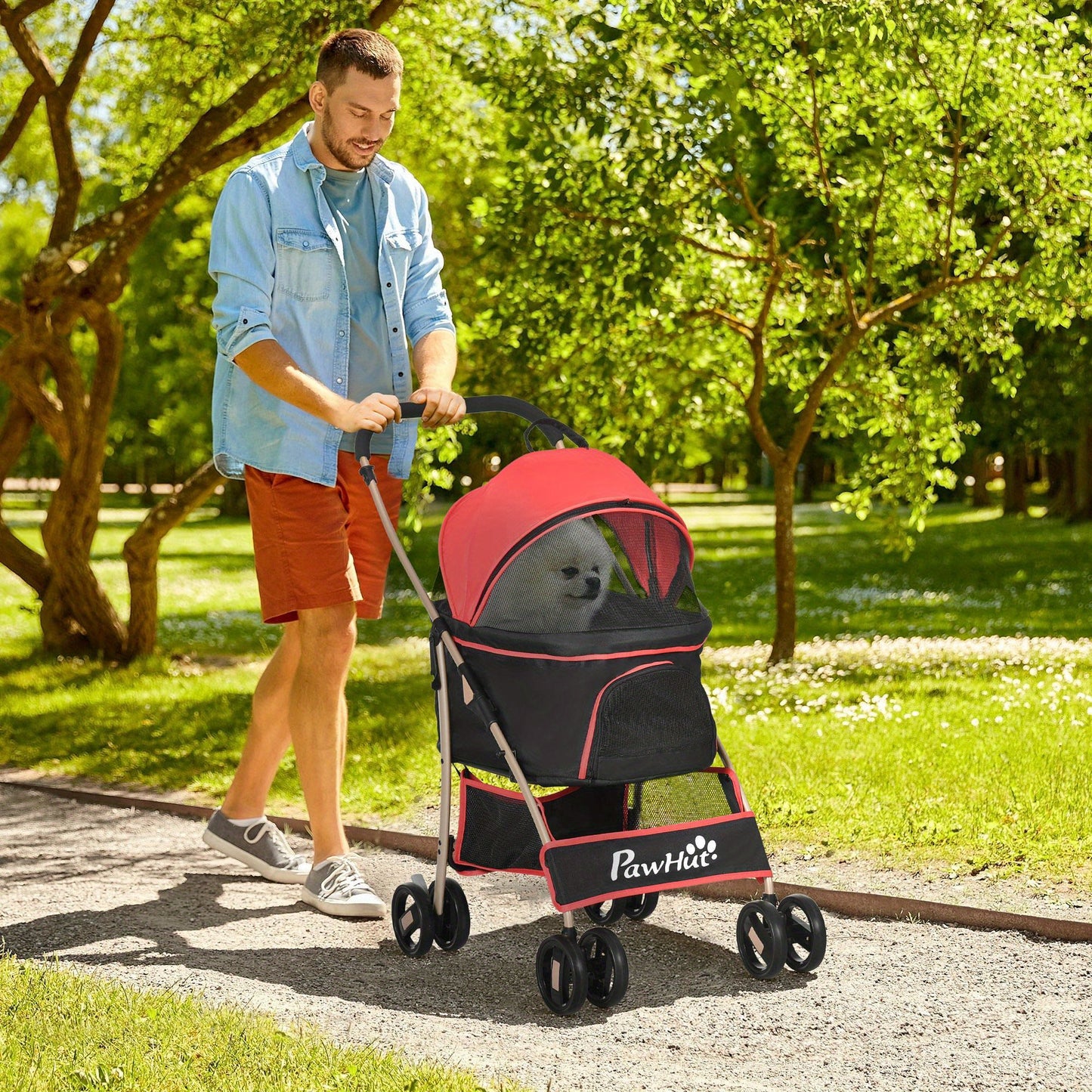 Hondenmand – Hondenwagen – Draagtas – Hondenkussen – Dierenmand – 2-in-1 Opvouwbaar – Oxford Stof Met Veiligheidsharnassen