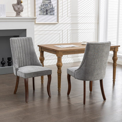 Eetkamerstoelen – Stoelen – Zitstoelen – Keukenstoelen – Eettafelstoelen – Set van 2 Grijze Chenille Stoelen – Comfortabele Schuimvulling – Modern Open Rugdesign