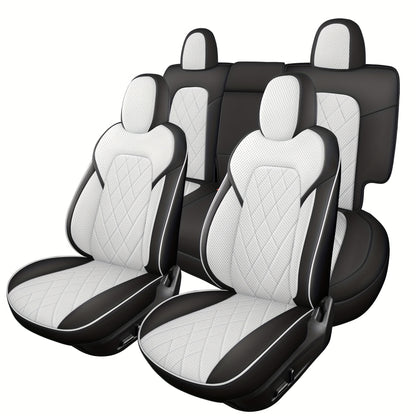 Autostoelhoes – Stoelhoes – Autostoelhoezenset – Autostoelbeschermer – Autostoelhoes – PU Leer – Ademend Patchwork – Exacte Pasvorm voor Tesla 5-Zitters