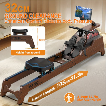 Houten Roeimachine – Waterroeier – Fitnessroeier – Home Gym Roeier – Indoor Roeimachine – 50% Meer Weerstand – Draadloze Monitor – Maximale Lengte 200 cm – Zonder Batterij