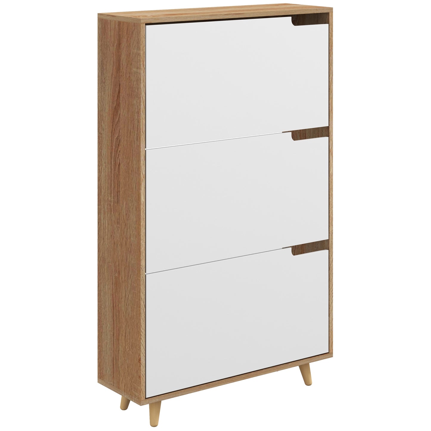Schoenenkast – Schoenenrek – Schoenenopberger – Schoenenbank – Hal Organizer – 3 Draaideuren – Verstelbare Planken – Wit & Houtlook – 72x24x119 cm – Anti-Kantel Veiligheid