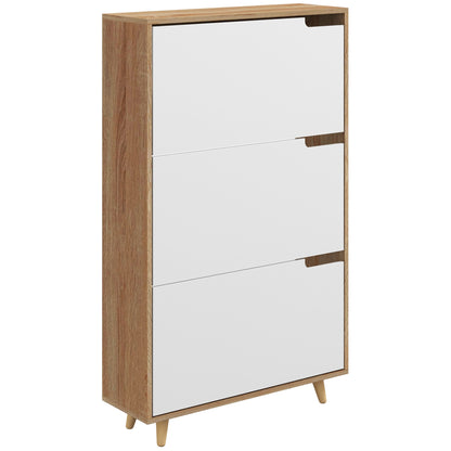 Schoenenkast – Schoenenrek – Schoenenopberger – Schoenenbank – Hal Organizer – 3 Draaideuren – Verstelbare Planken – Wit & Houtlook – 72x24x119 cm – Anti-Kantel Veiligheid