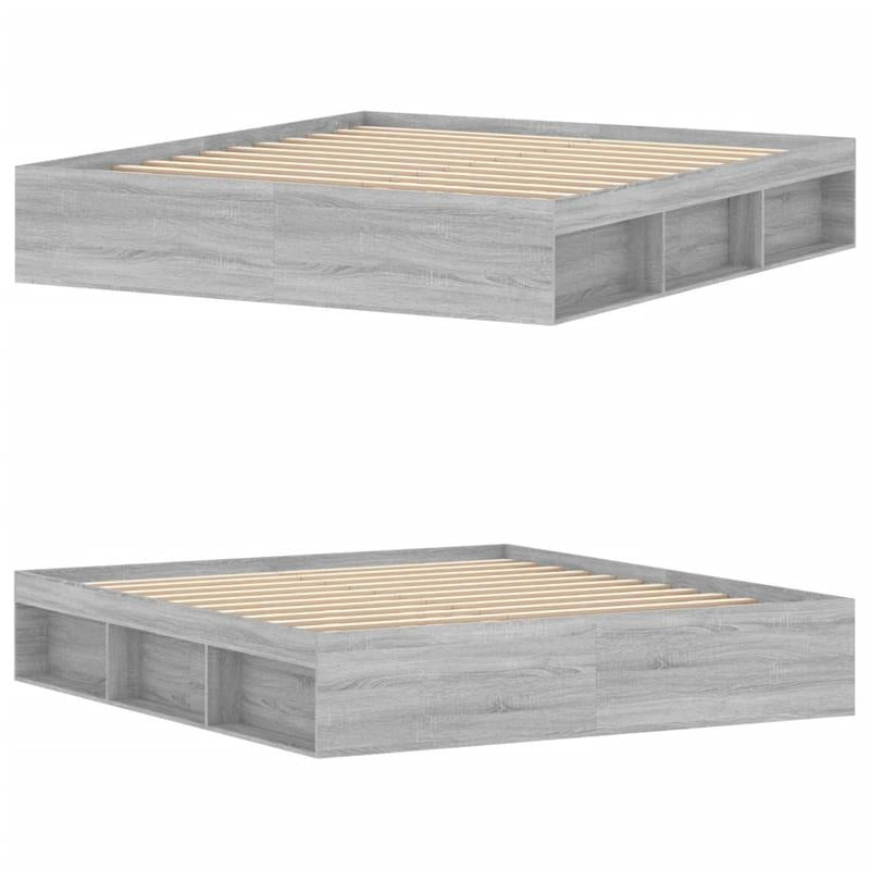 Bedframe – Bed – Bedbodem – Platformbed – Slaapbank – Modern Design – Massief Hout – King Size 180x200 cm – Stevig en Eenvoudig te Monteren – Grijs