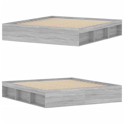 Bedframe – Bed – Bedbodem – Platformbed – Slaapbank – Modern Design – Massief Hout – King Size 180x200 cm – Stevig en Eenvoudig te Monteren – Grijs