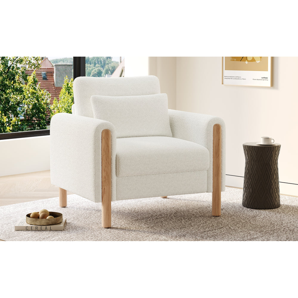 Contemporary White Ergonomic Armchair with Memory Foam Cushioning & Solid Backrest - Soft-Padded Comfortable Lounge Chair, Easy Assembly, Durable Metal Frame for Living Room, Bedroom, Office - Modern Minimalist Design, Space-