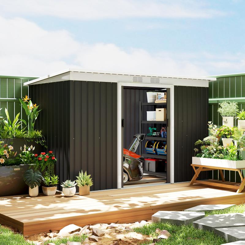 Tuinhuisje – Opbergschuur – Berging – Tuinschuur – Buitenopslag – Metalen Schuur – Schuifdeur – Ventilatieraam – 280x130x172 cm – Stevig Metalen Materiaal