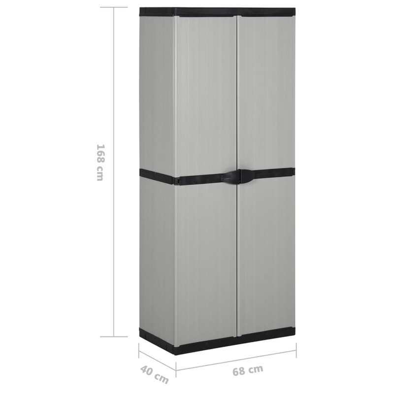 Buitenkast – Tuinkast – Opbergkast – Bergkast – Tuinopbergkast – Transparante Deuren – Duurzaam Kunststof – Vrijstaand – Grijs-Zwart – 68,58 cm Hoog – 3,2 Kubieke Voet Inhoud