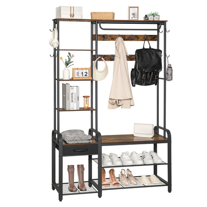 Kapstok – Schoenenrek – Garderobe – Kledinghanger – Schoenenbank – 5-in-1 Multifunctioneel – Stevig Metalen Frame – 182 cm Hoog