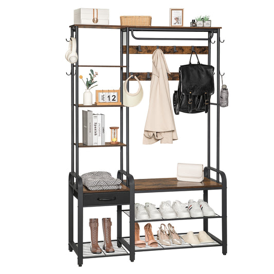 Kapstok – Schoenenrek – Garderobe – Kledinghanger – Schoenenbank – 5-in-1 Multifunctioneel – Stevig Metalen Frame – 182 cm Hoog