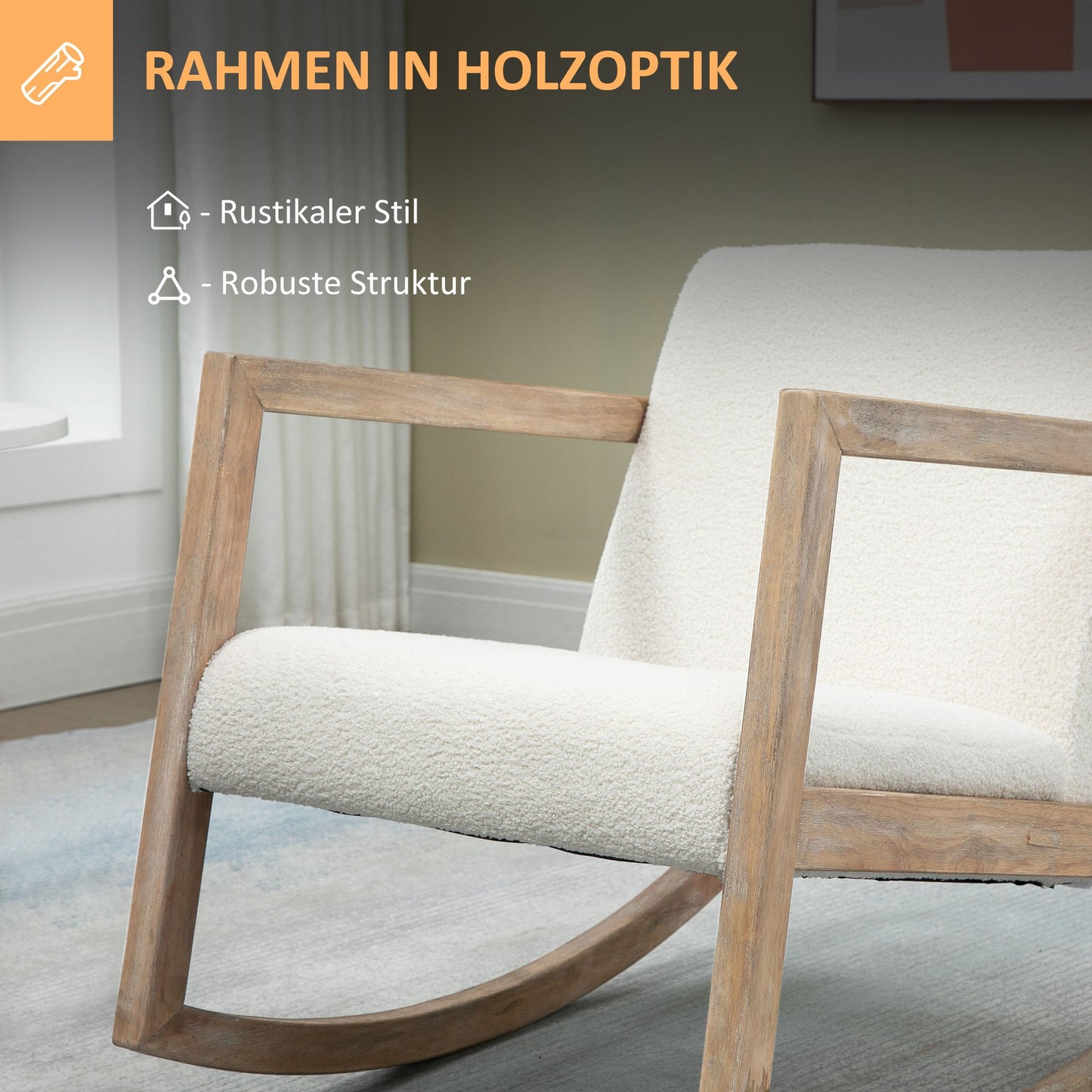 Draaifauteuil – Fauteuil – Lounge Stoel – Relaxstoel – Houten Stoel – Crème Wit – 360° Draaibaar – Robuust Rubberwood Frame