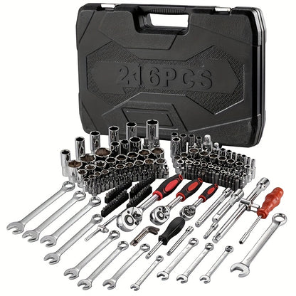 Dopsleutelset – Doppenset – Ratels – Sleutelset – Bitset – 216-delig – Omkeerbare Ratels 1/4", 3/8" & 1/2" – Robuust Metaal Met Koffer