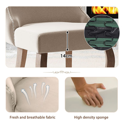 Eetkamerstoel – Woonkamerstoel – Gestoffeerde Stoel – Kuipstoel – Lounge Stoel – Beige Fluweel – Unieke Knoprug – Massief Houten Gebogen Poten