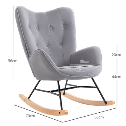Schommelstoel – Relaxstoel – Schommelstoel Met Bekleding – Lounge Stoel – Rocking Chair – Velvet Bekleding – Houten Schommelbasis – Ergonomisch Design – Draagvermogen 150 Kg – Lichtgrijs