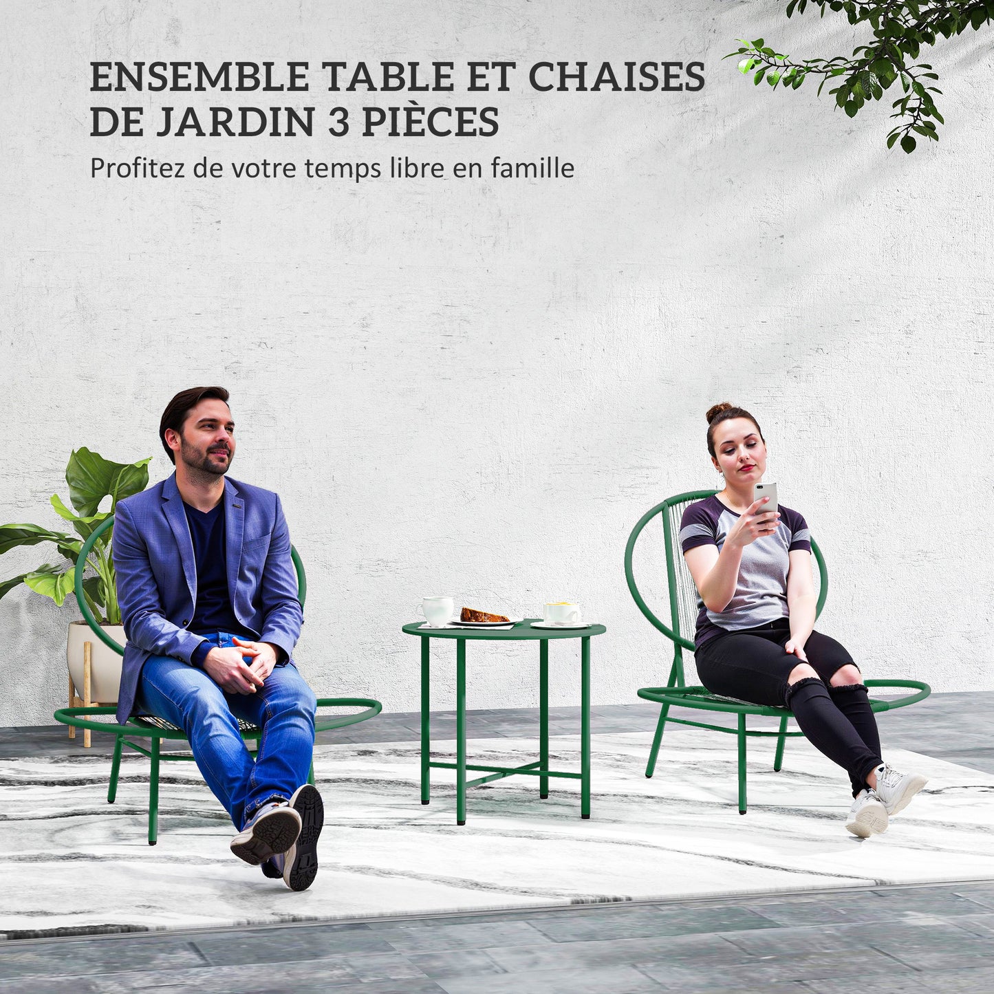 Loungeset – Tuinset – Balkonmeubels – Bistro Set – Loungeset Buiten – 3-delig – Weerbestendig Staal – Compact Design