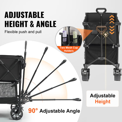 Opbergwagen – Bolderkar – Transportwagen – Vouwwagen – Trolley – Dubbele Laag – Stevig Gepoedercoat IJzer – Grote Opbergruimte 304L – All-Terrain Banden Zwart