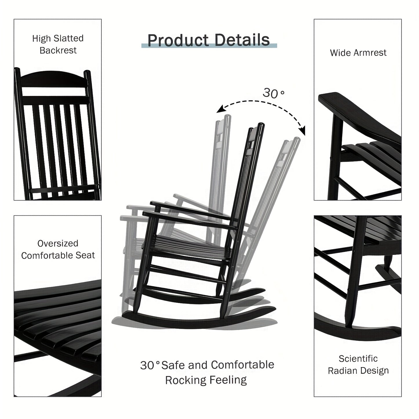Rocker Outdoor Chair – Oversized Rocking Chair – Patio Chair – Garden Chair – Outdoor Rocking Chair – Houten Frame – Gemakkelijk Zelf In Te Zetten – Wit