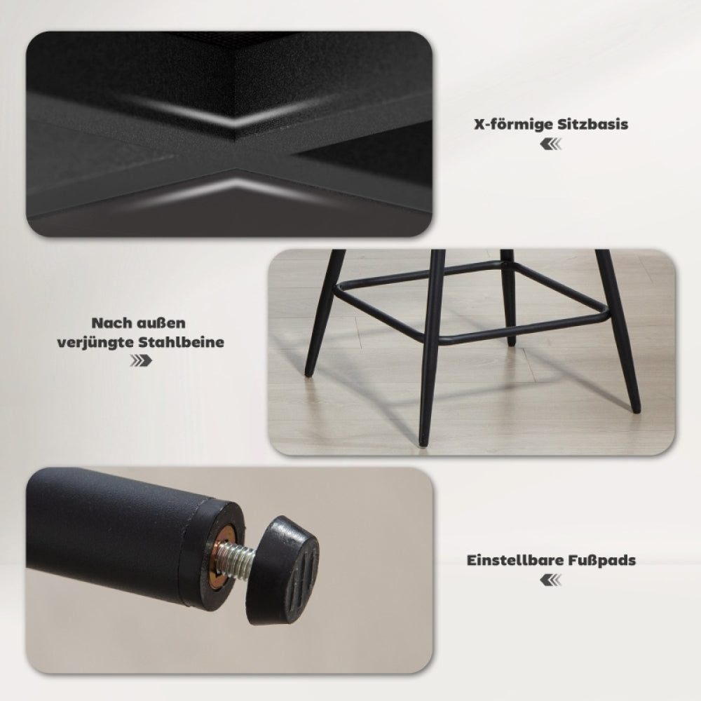 Barstoel – Barkruk – Barkruk – Keukenstoel – Barstoel Set Van 2 – Corduroy Bekleding – Stalen Poot – Ergonomische Rugleuning – Zithoogte Aanrecht – Modern Design – Comfortabel & Stevig