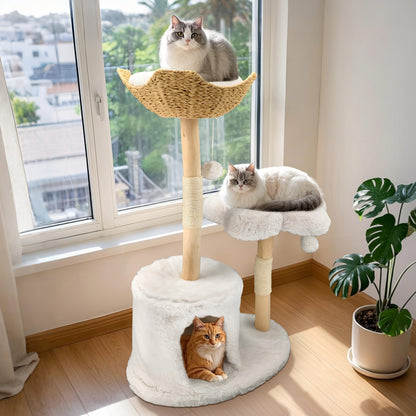 Luxurious Multi-Level Modern Cat Tree Tower, Perfect for Large Cats - Plush Fabric Apartment, Durable Cat Scratching Posts And Jumping Platforms, Ideal for Kittens And Fish Enthusiasts, Large Cat Tower