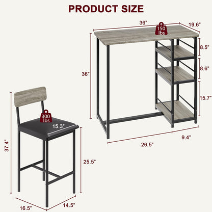 Eettafelset – Keukentafelset – Bistroset – Barstoelset – Stoelenset – Compact Ontwerp – Comfortabele Gevoerde Stoelen – Grijs Kunstboard Houten Frame