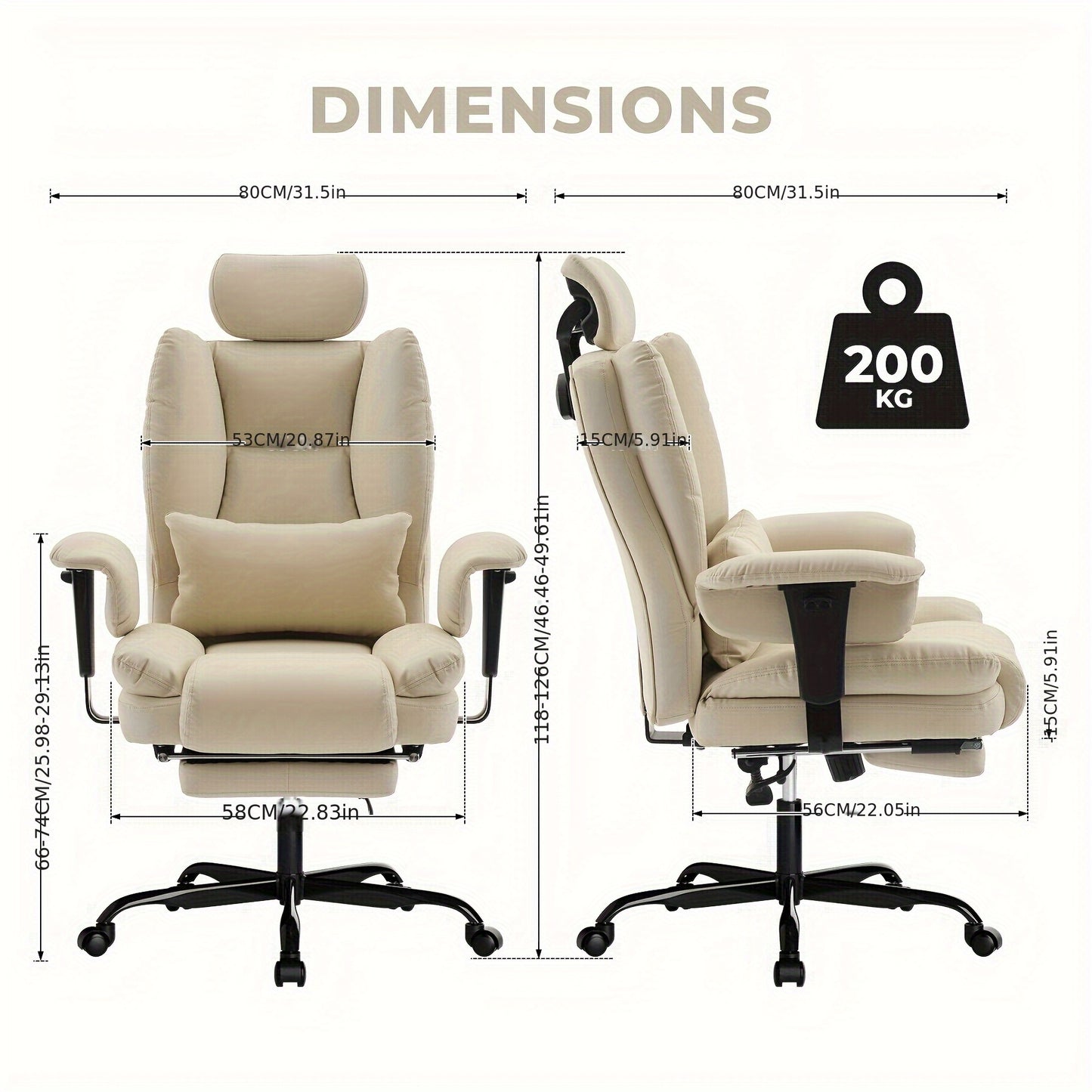 Ergonomische Bureaustoel Beige – Comfortabele Kantoorstoel – Chaise Bureau – Chaise Ergonomique – Executive Stoel – Gepolsterd Met Memory Foam – Draagkracht 200kg