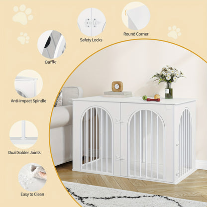 Hondenbench – Hondenkooi – Hondenhok – Dierenkooi – Hondenhuis – 3 Deuren & Gebogen Deur – 108x64x76 cm Wit – Hout & Metaal – Sterk en Multifunctioneel
